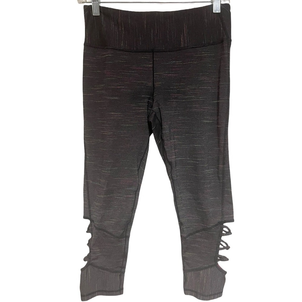 PrAna Womens‎ Itzel Capri Space Dye Lattice Cut Out Yoga Leggings Gray Size M